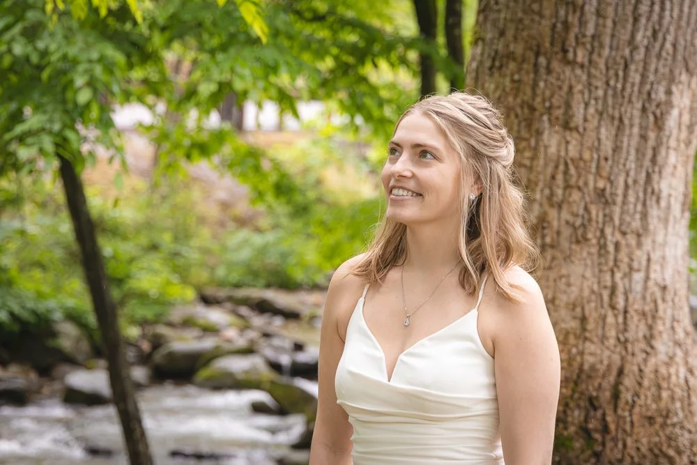 bride at creekside wedding