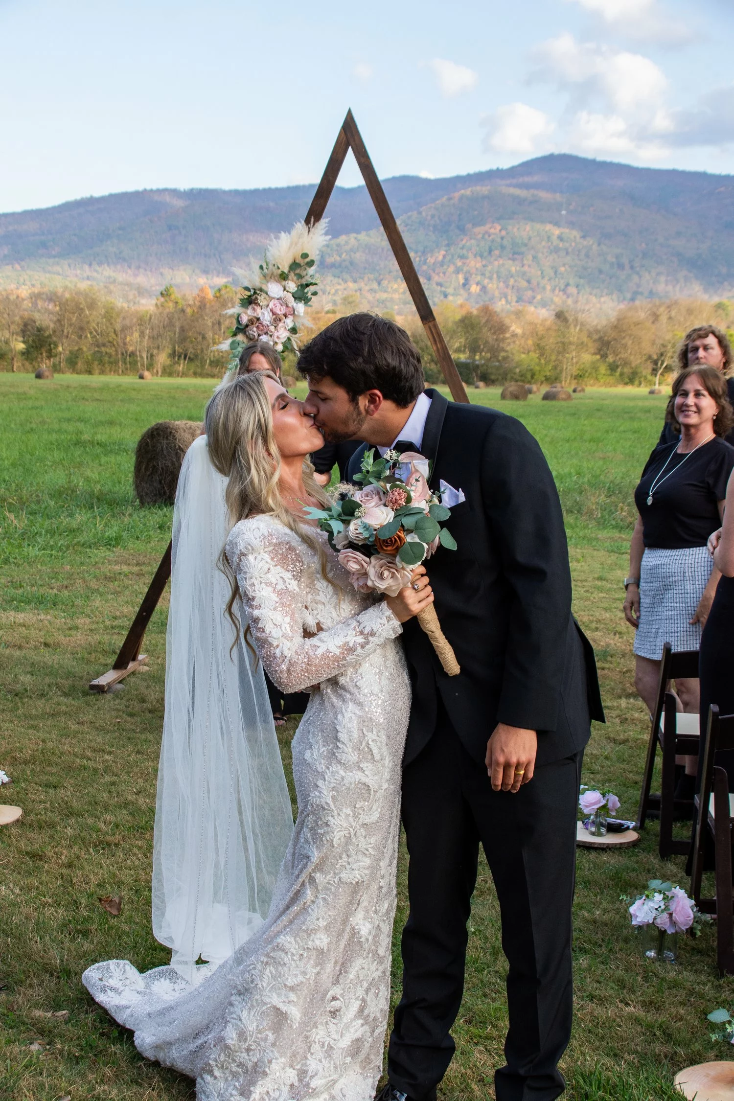 bride and groom kissing