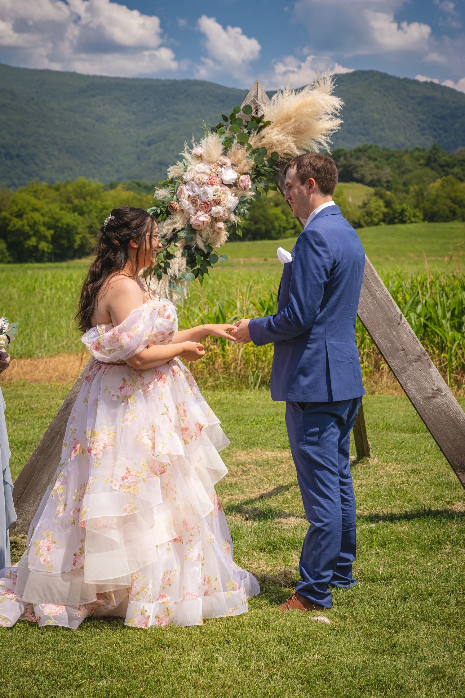 bride and groom in mountains