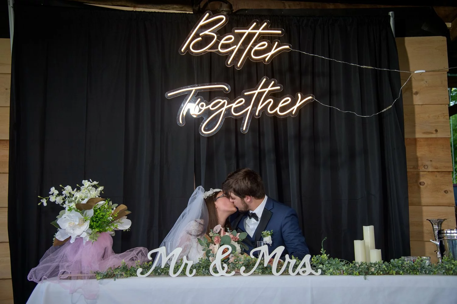 bride and groom at reception