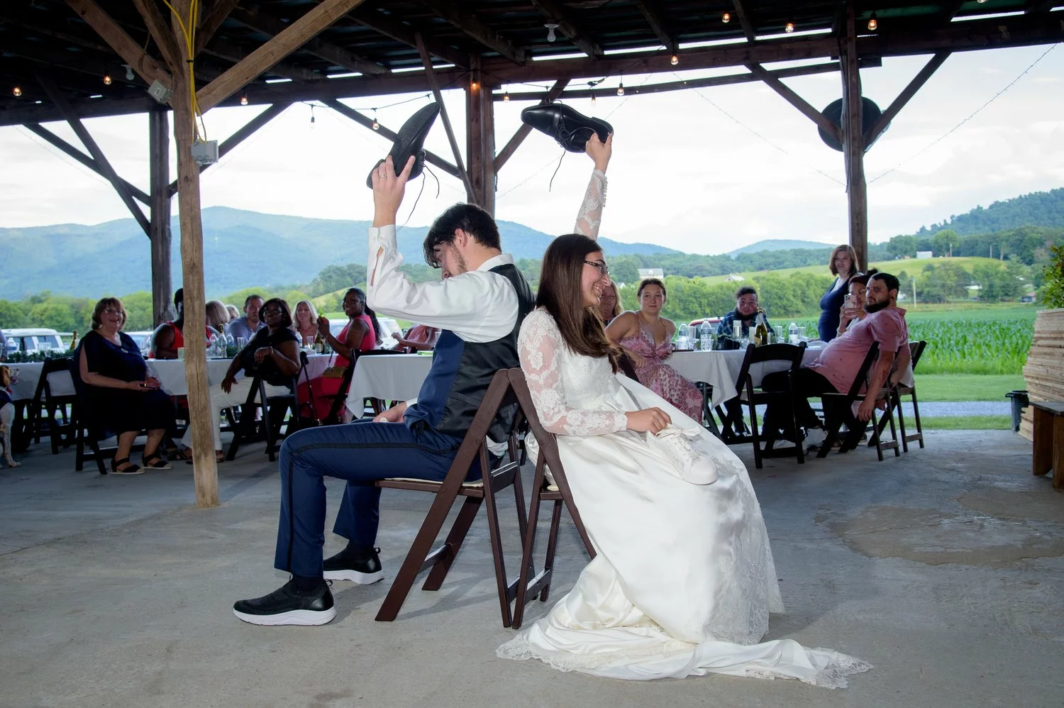 bride and groom playing game