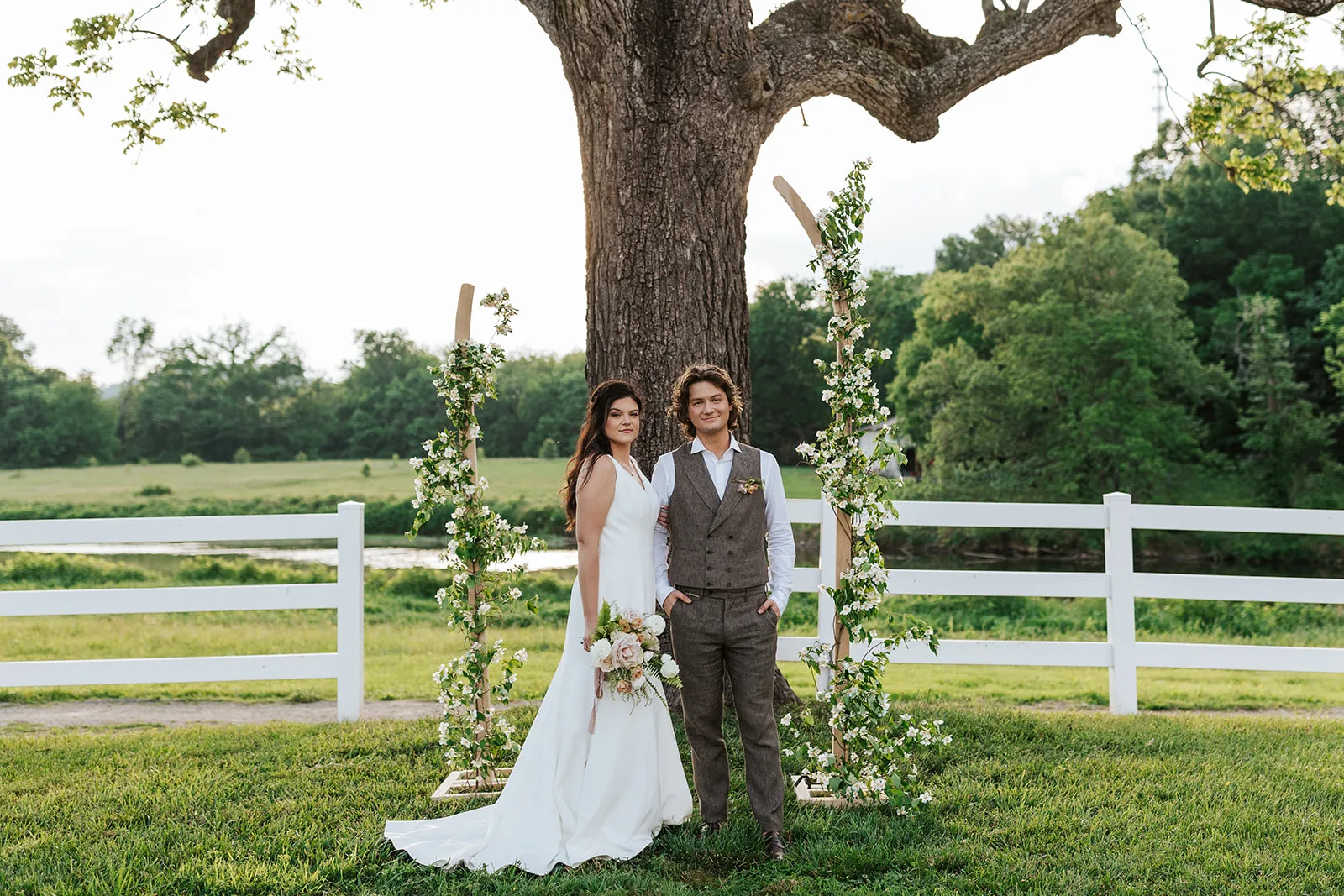 bride and groom smiling