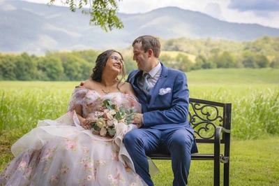 Smoky Mountain wedding couple with a view