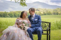 Smoky Mountain wedding couple with a view