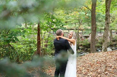 couple at one of our creekside Gatlinburg wedding venues