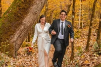 bride and groom at fall wedding in the Smokies